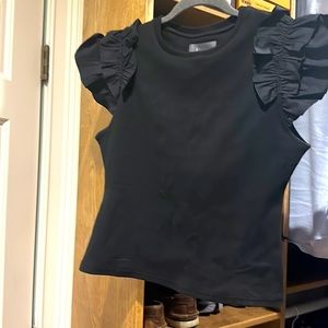 Black thick cotton ribbed tank with sleeve detail.